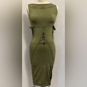Wolford Elegant Olive Green Lace-Up Dress Size S